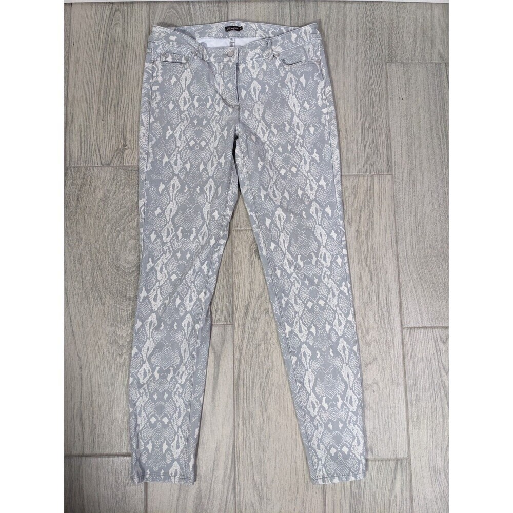 J. McLaughlin Womens 8 Skinny Pants Snake Print White Gray Mid Rise Stretch 122
